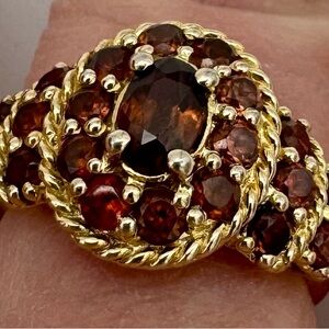Garnet Cluster Gold Bond on .925 Sterling Silver Gemstone Ring Size 7